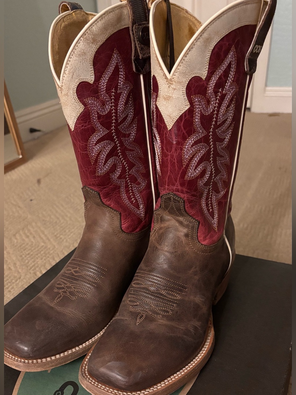 Roper Brown Foot with Red and Cream Shaft Western Boots